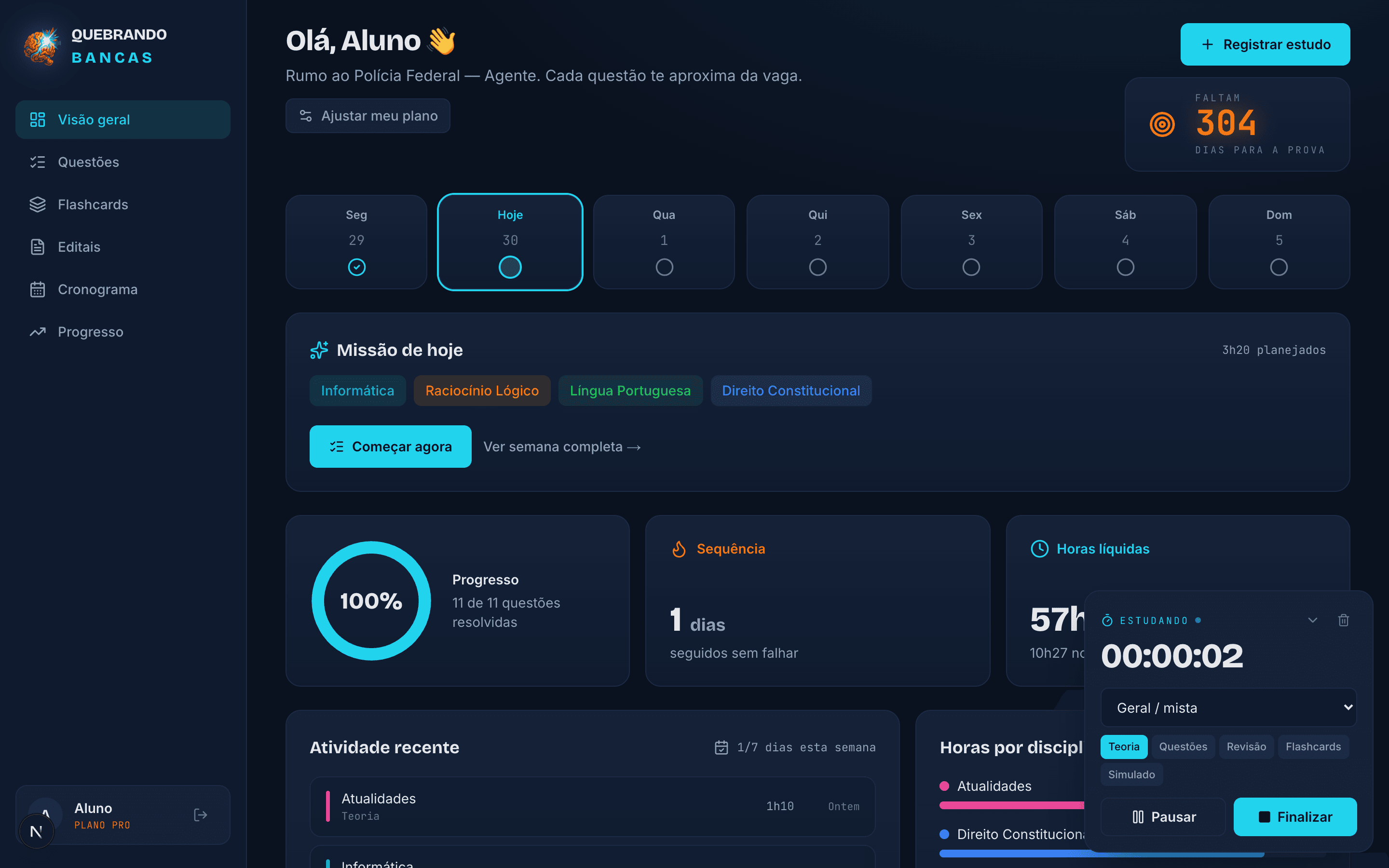 Aperte play e estude — o tempo conta sozinho